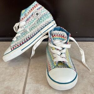 NEW Converse All Star High Tops Knit Crochet Boho Multi Colored kids size 9
